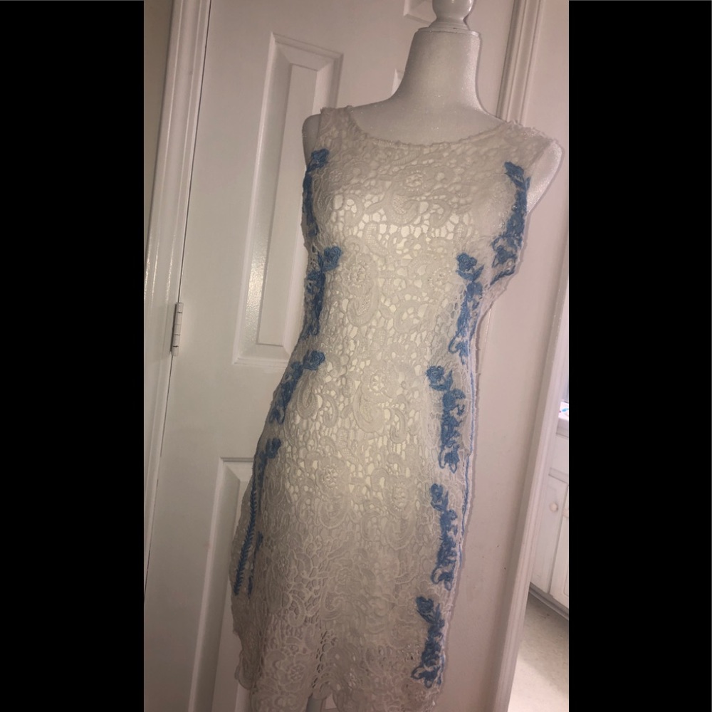 White and blue beautifully detailed dress